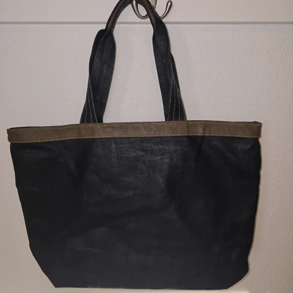 ADI-ORR by Hana Rozens Large Leather Canvas Tote Bag Brown Black Shoulder Bag - Picture 7 of 7